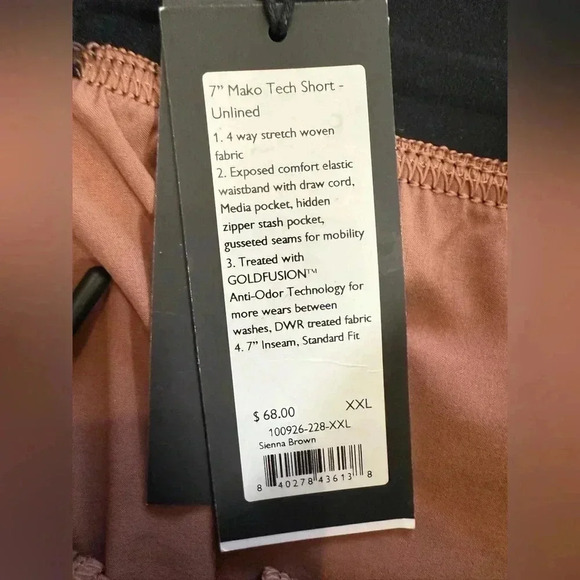 NWT Rhone Men’s Sienna Brown 7” Mako Unlined Tech Shorts - Size XXL - Picture 6 of 9